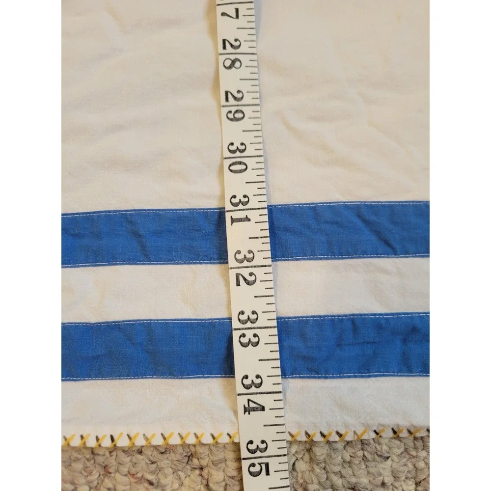 Handmade Vintage Tablecloth Farmhouse Applique Grid Star White Blue Square 35x35